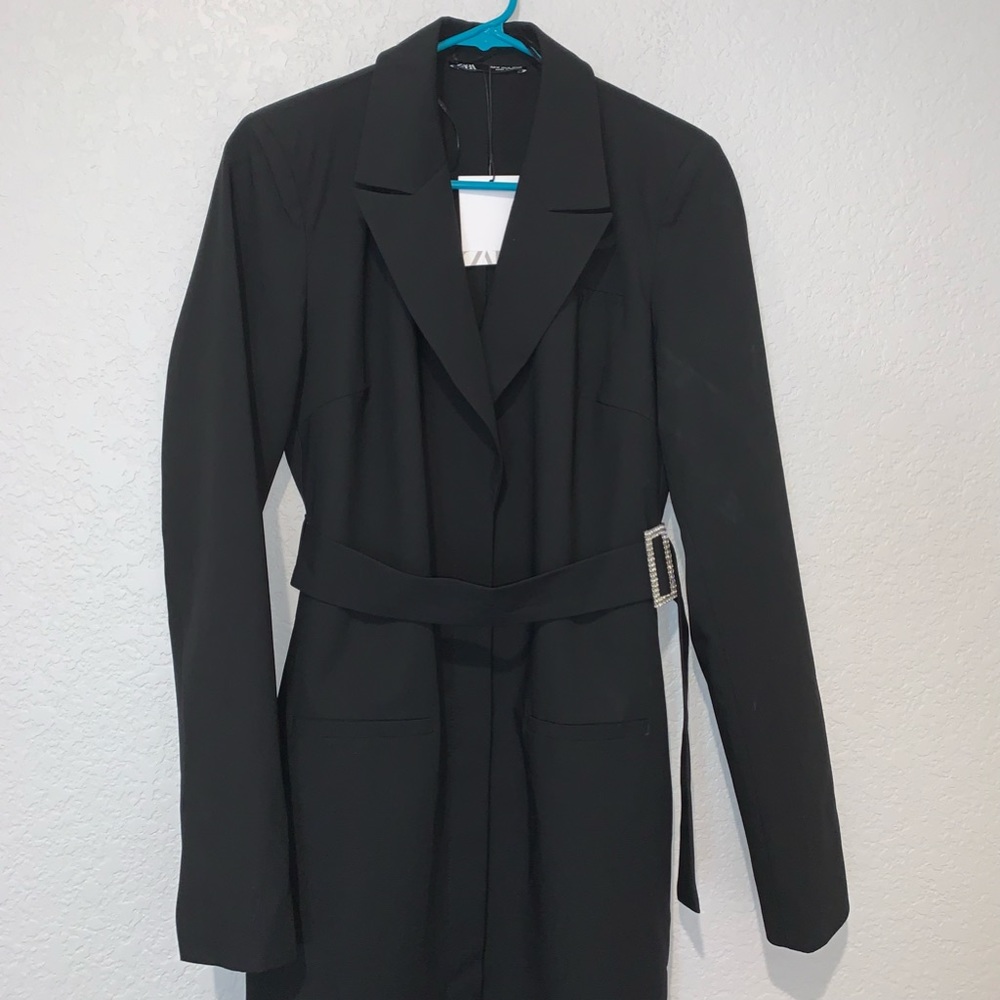 New Zara Belted Blazer Black Dress 8342/340 Small Medium Bloggers Fav - Picture 9 of 11